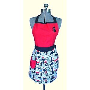 Cat Themed Apron Red White Black Full Apron Vintage